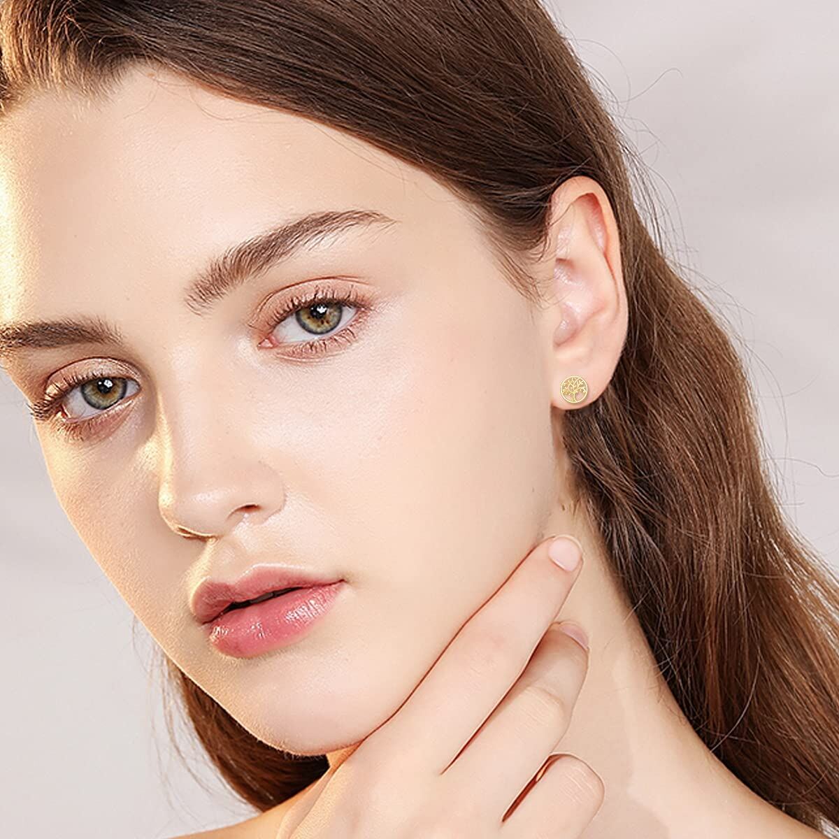 14K Gold Tree Of Life Stud Earrings