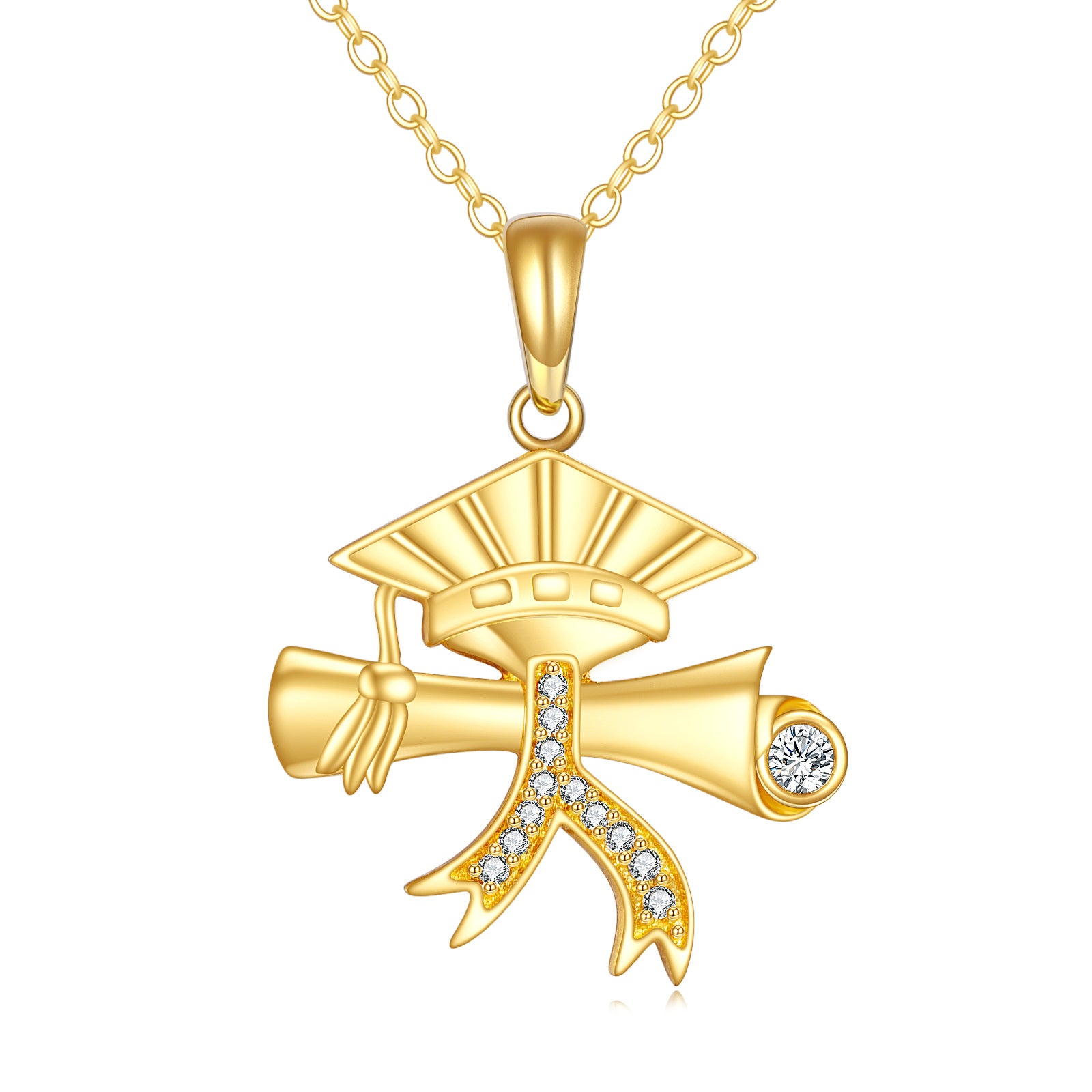 14K Gold Cubic Zirconia Trencher Cap Pendant Necklace
