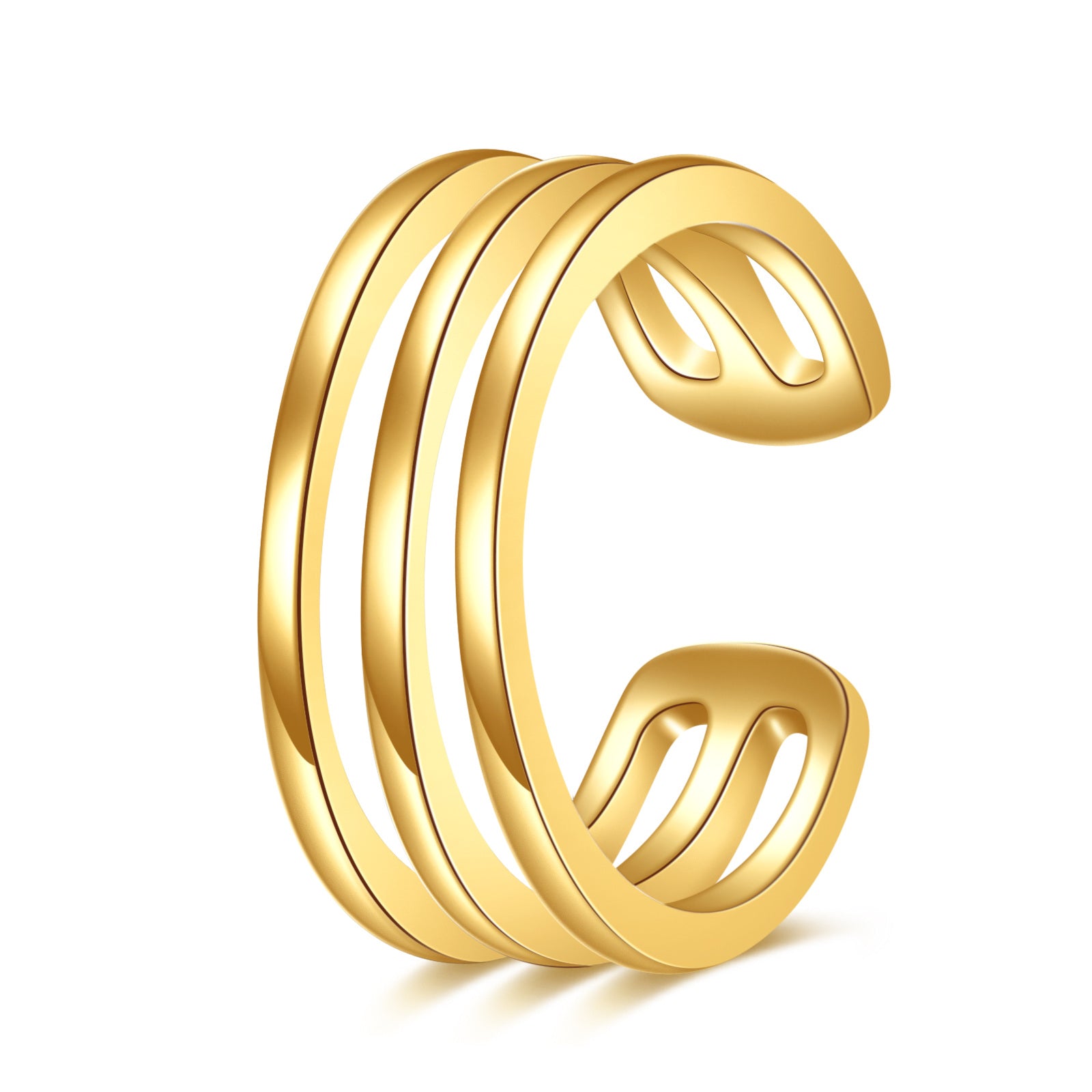 14K Gold Triple Moon Goddess Cuff Earrings