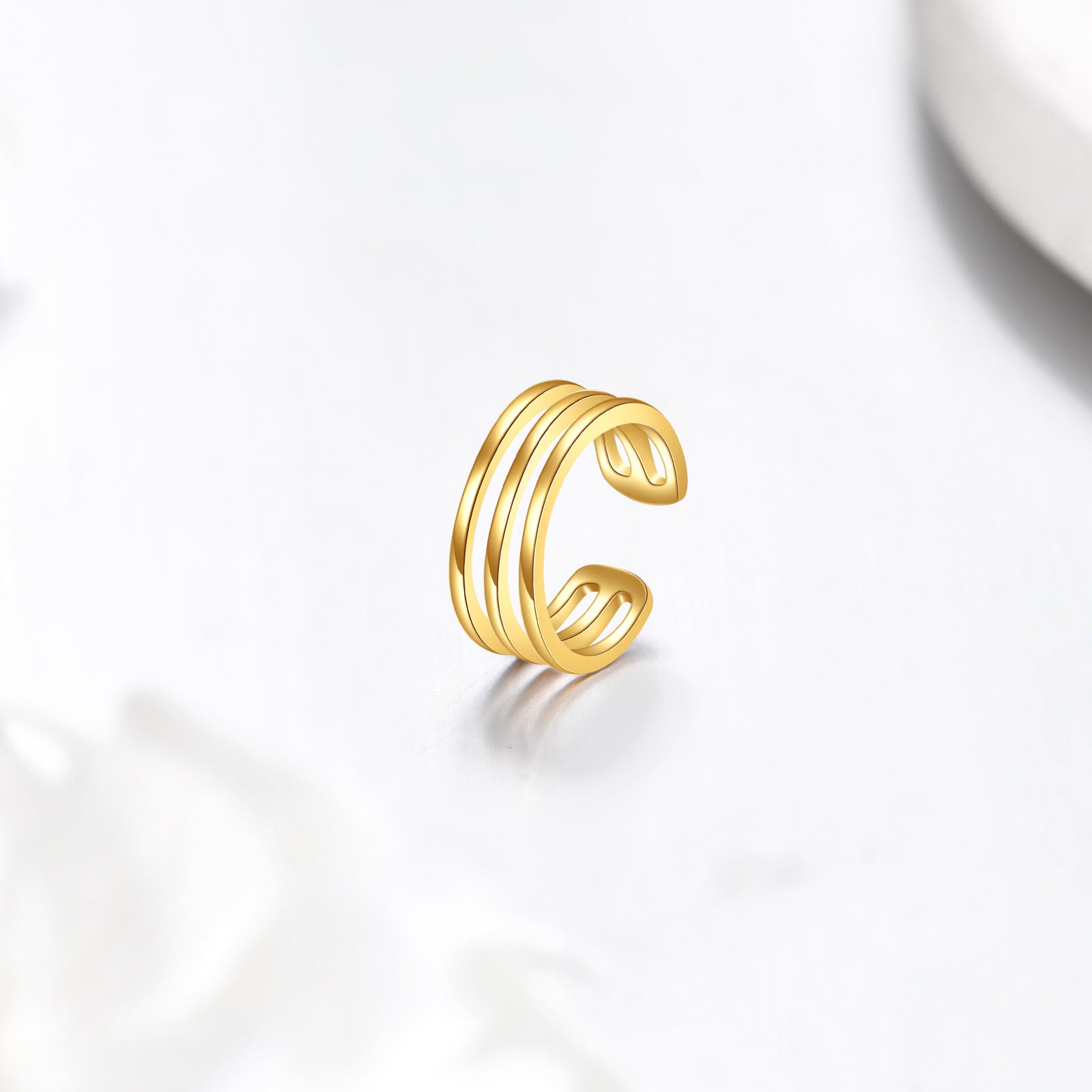 14K Gold Triple Moon Goddess Cuff Earrings