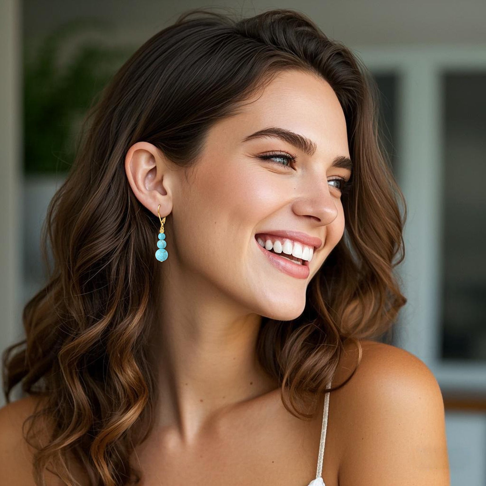 14K Gold Turquoise Drop Earrings