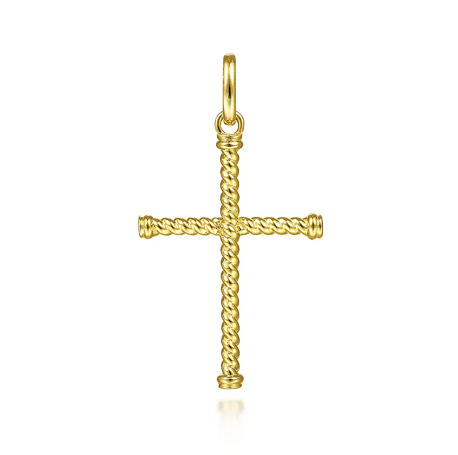 Sterling Silver with Yellow Gold Plated Twisted Rope Cross Pendant Charms