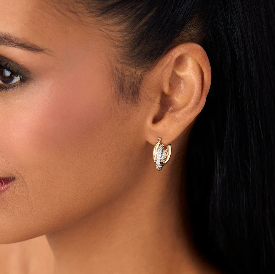 14k Gold and White Gold Twisted Hoops