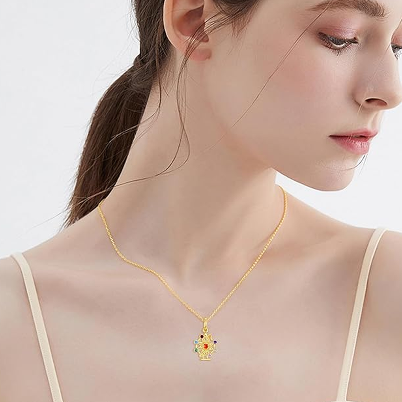 14K Gold Wildflowers Chakras Necklace for Women