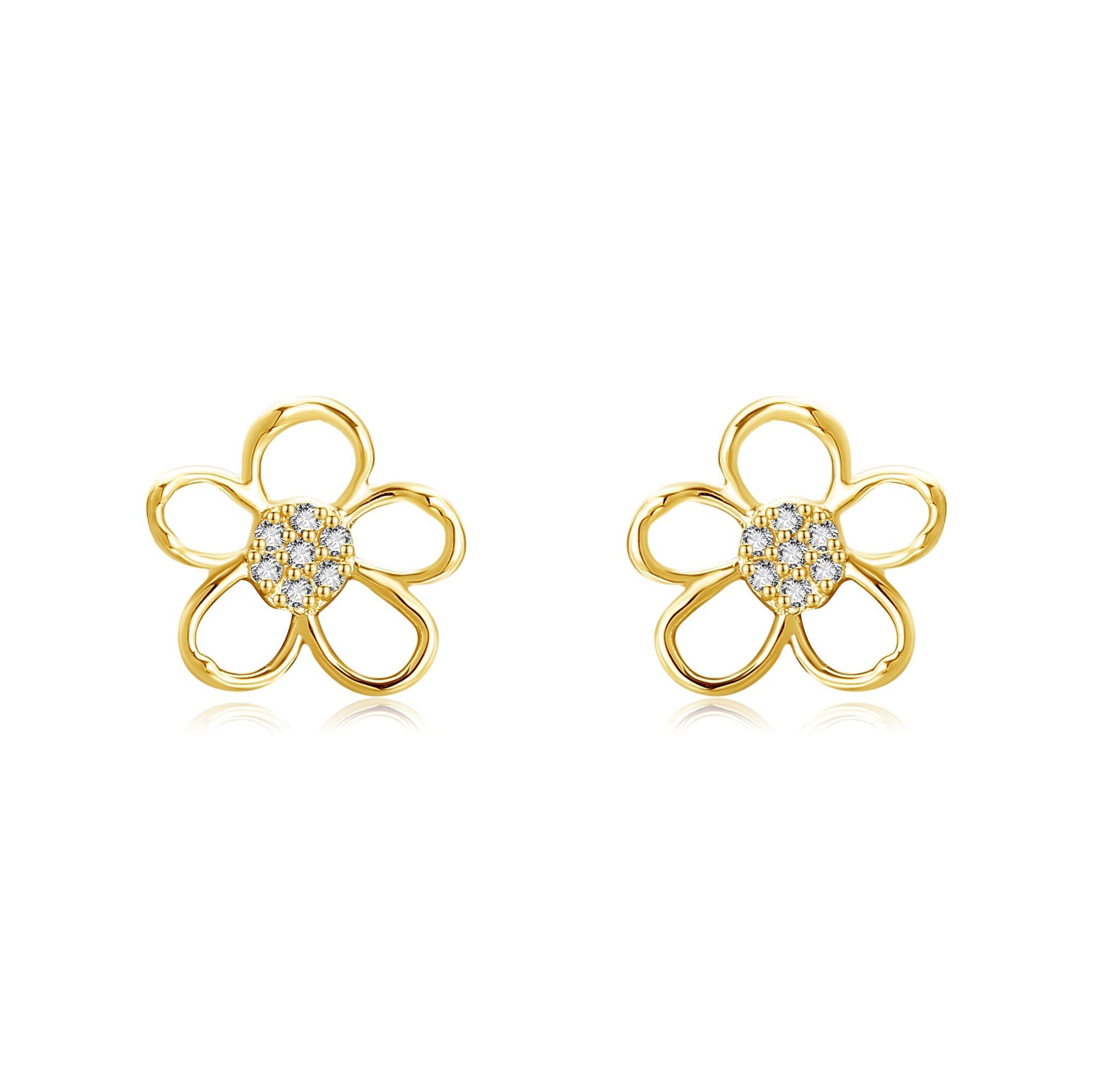 14K Gold Cubic Zirconia Wildflowers Stud Earrings