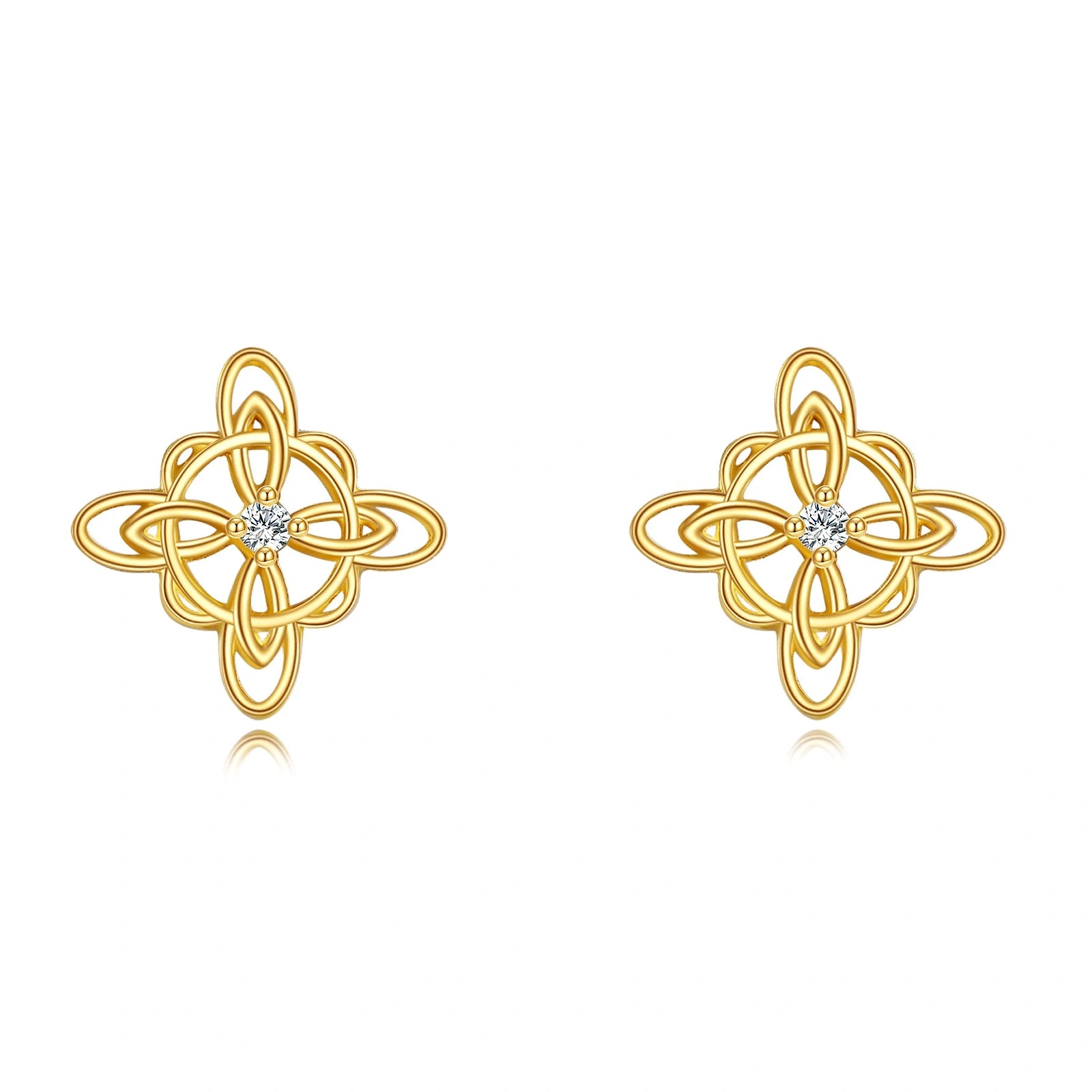 14K Gold Zircon Celtic Knot Stud Earrings