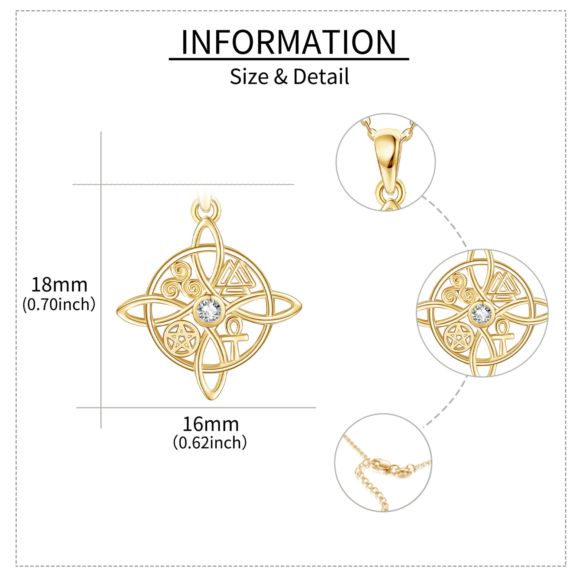 14K Gold Cubic Zirconia Witches Knot Pendant Necklace