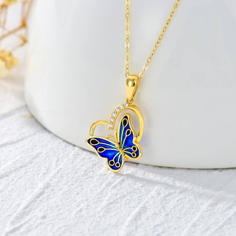 14K Gold Zircon Butterfly Pendant Necklace