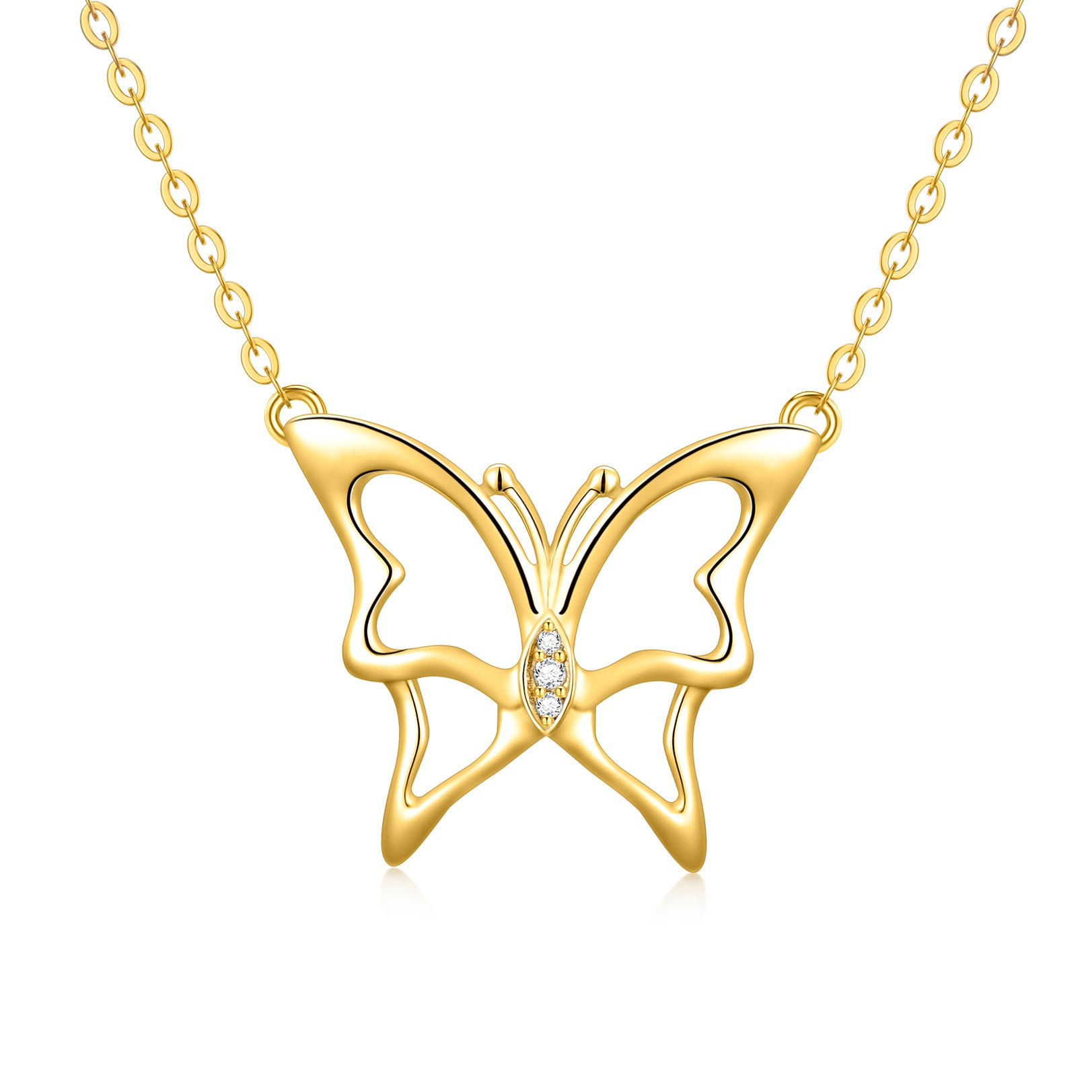 14K Gold Zircon Butterfly Pendant Necklace