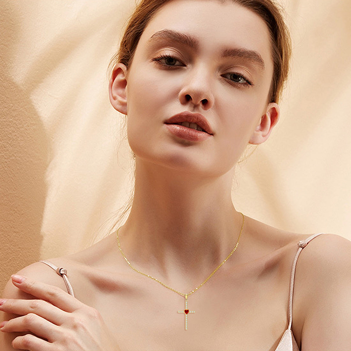 14K Gold Zircon Cross Pendant Necklace