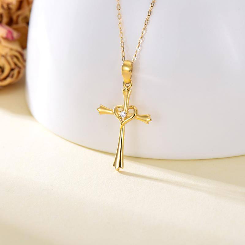 14K Gold Zircon Cross Pendant Necklace