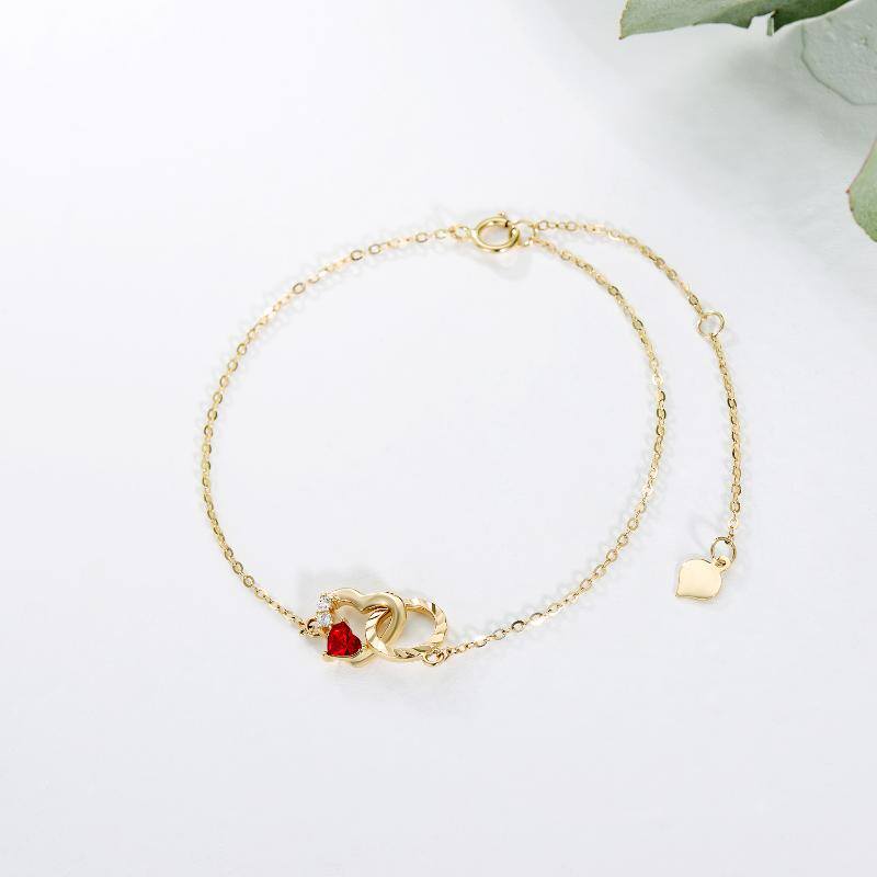 14K Gold Zircon Heart Charm Bracelet