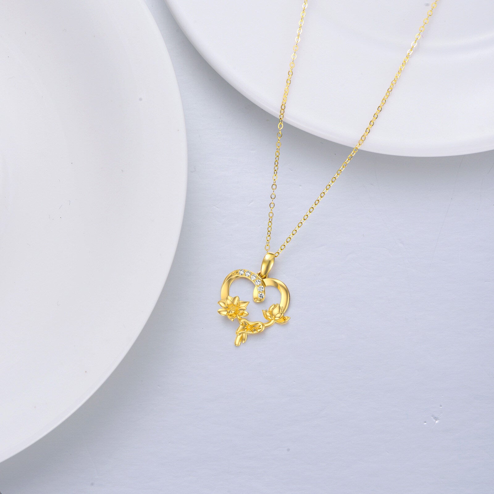 14K Gold Zircon Rose Pendant Necklace For Women