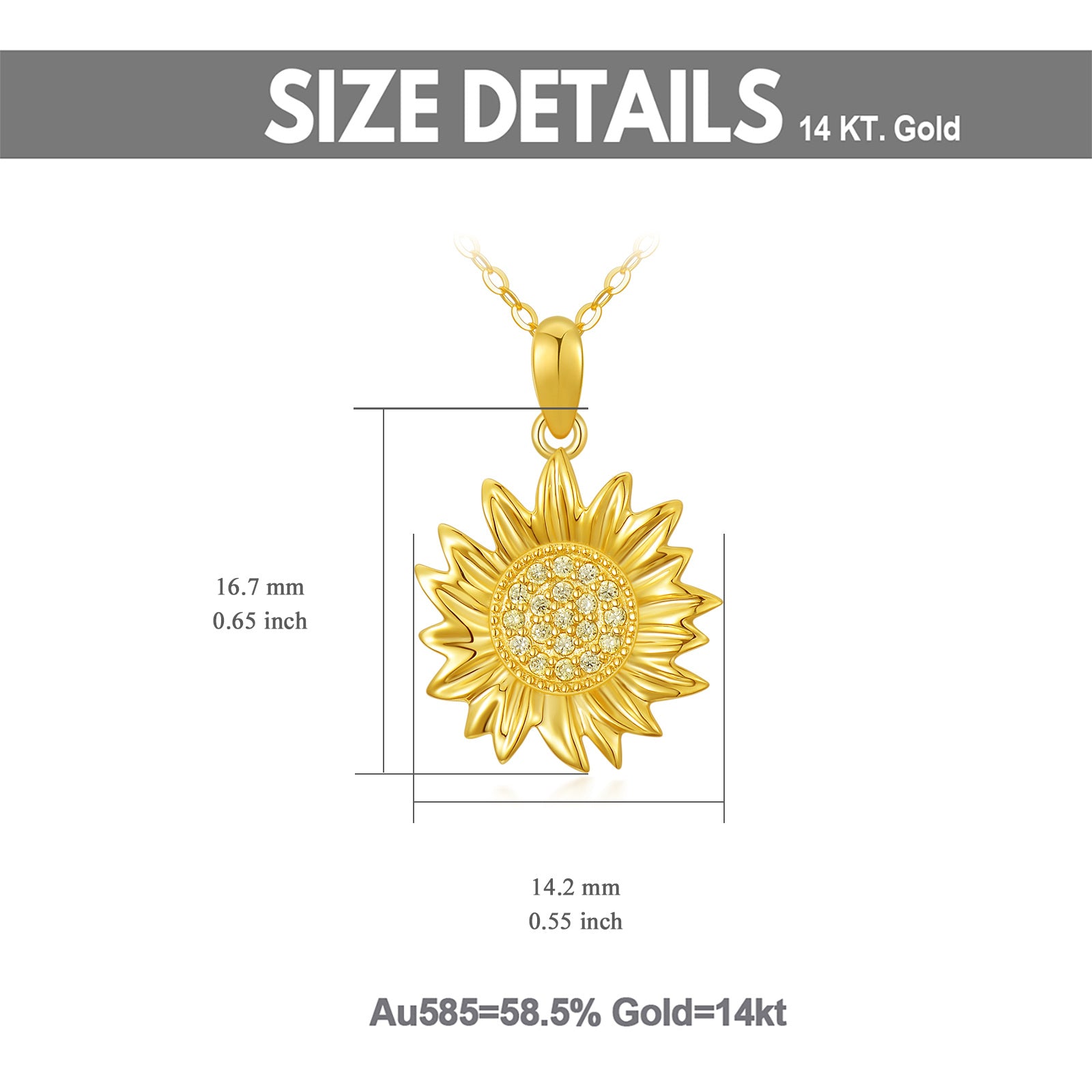 14K Gold Zircon Sunflower Pendant Necklace