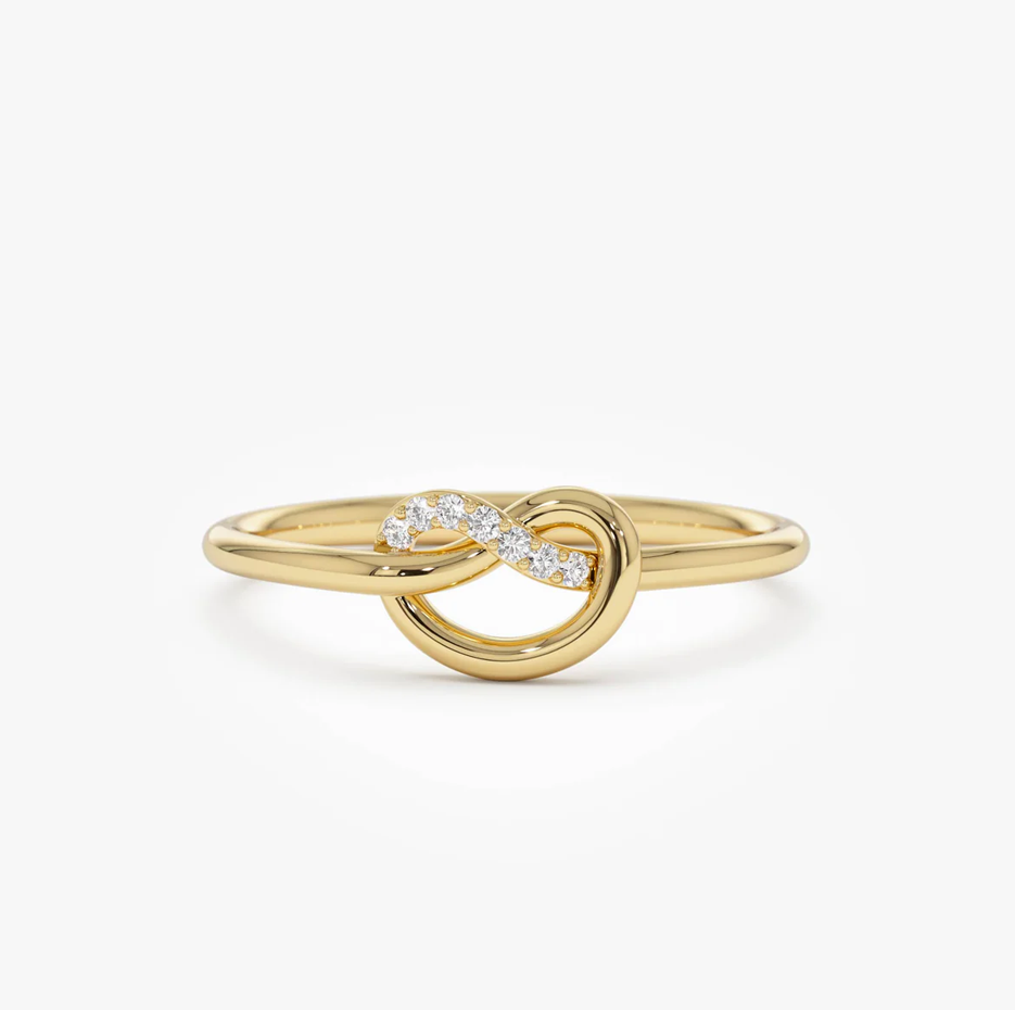14k Love Knot 0.04 CT Natural Diamond Ring
