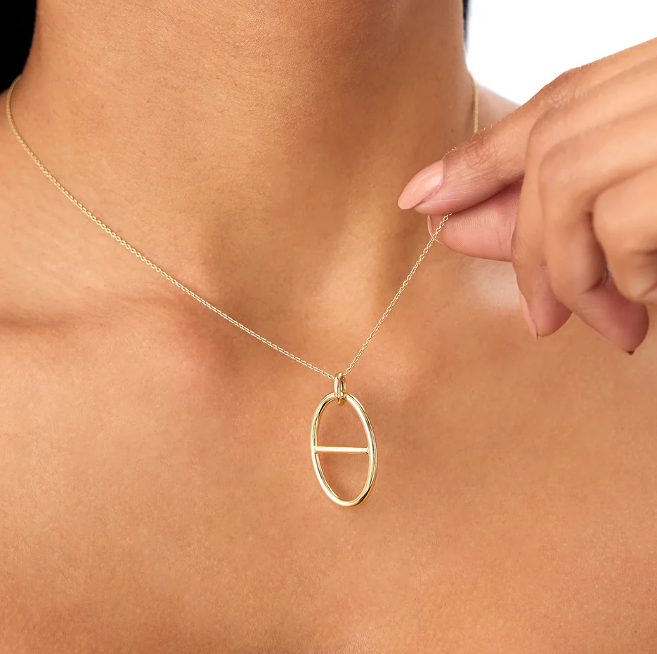 14k Minimalist Oval Pendant Necklace