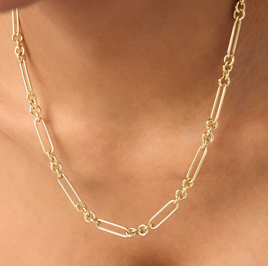 14k Mixed Link Paperclip Bolo Chain Necklace 4mm