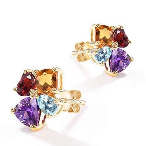 "Rainbow Flower" Natural Gemstone Floral Cluster Stud Earrings - Red & Purple & Orange & Blue