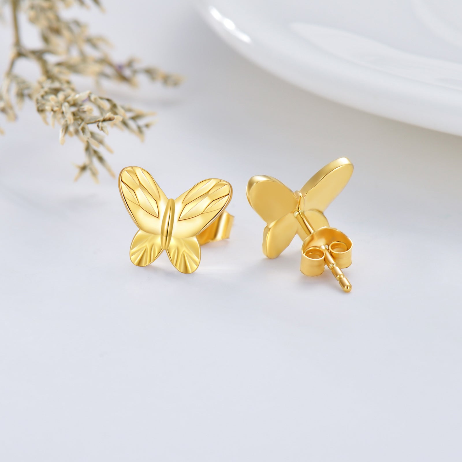 14K Gold Butterfly Stud Earrings