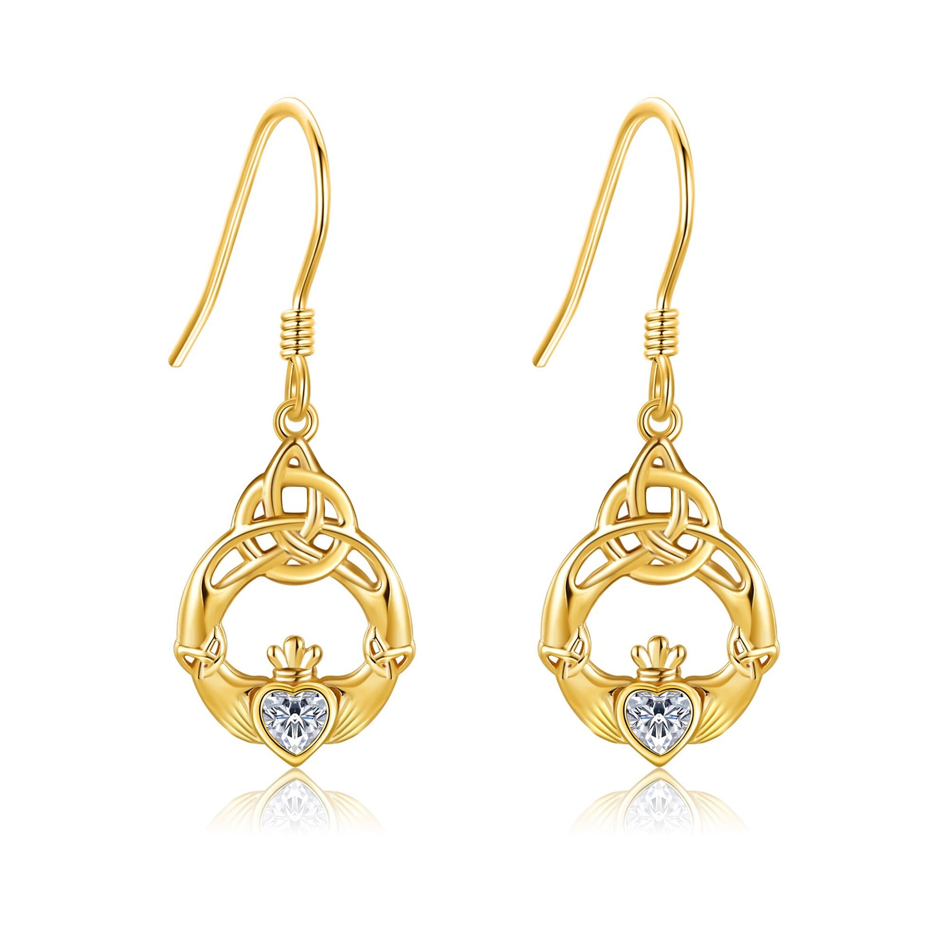 14K Gold Zircon Celtic Knot Drop Earrings