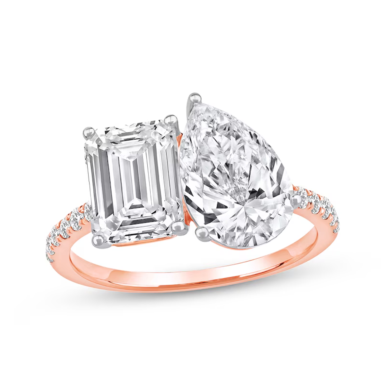 14K Rose Gold 1.25 to 6.25 CT.T.W. Oval & Emerald Lab Created Diamond Engagement Ring D VVS1-VS1 IGI Certified