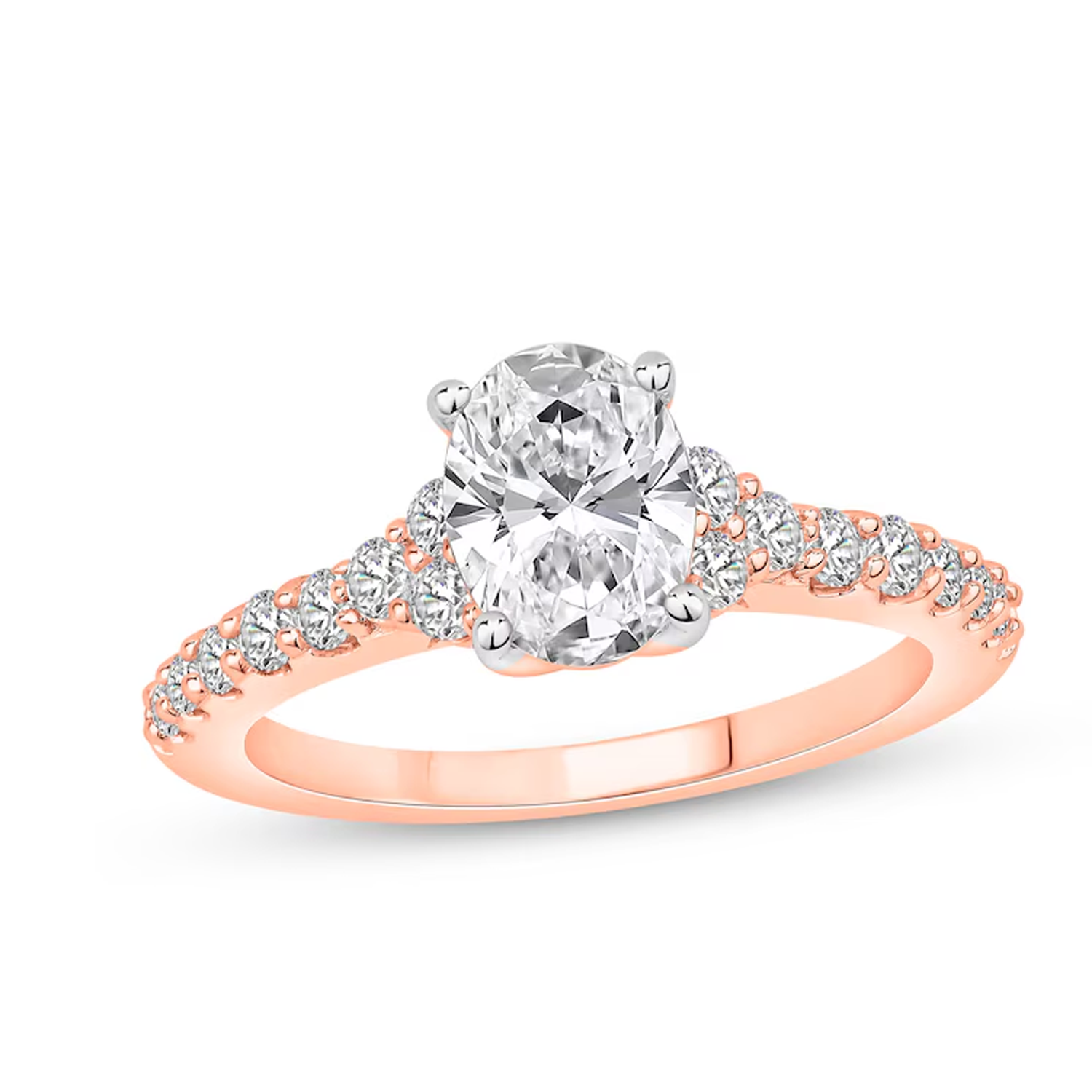 14K Rose Gold 1 to 3.5 CT.T.W. Oval Lab Created Diamond Engagement Ring D-VVS1 3EX IGI Certified