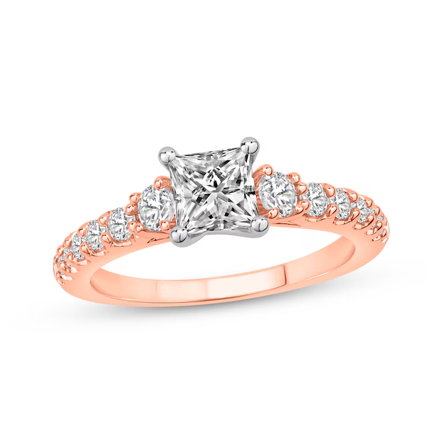 14K Rose Gold 1 to 3.5 CT. T.W Princess Lab Created Diamond Engagement Ring D VVS1-VS1 Clarity 3EX IGI Certified