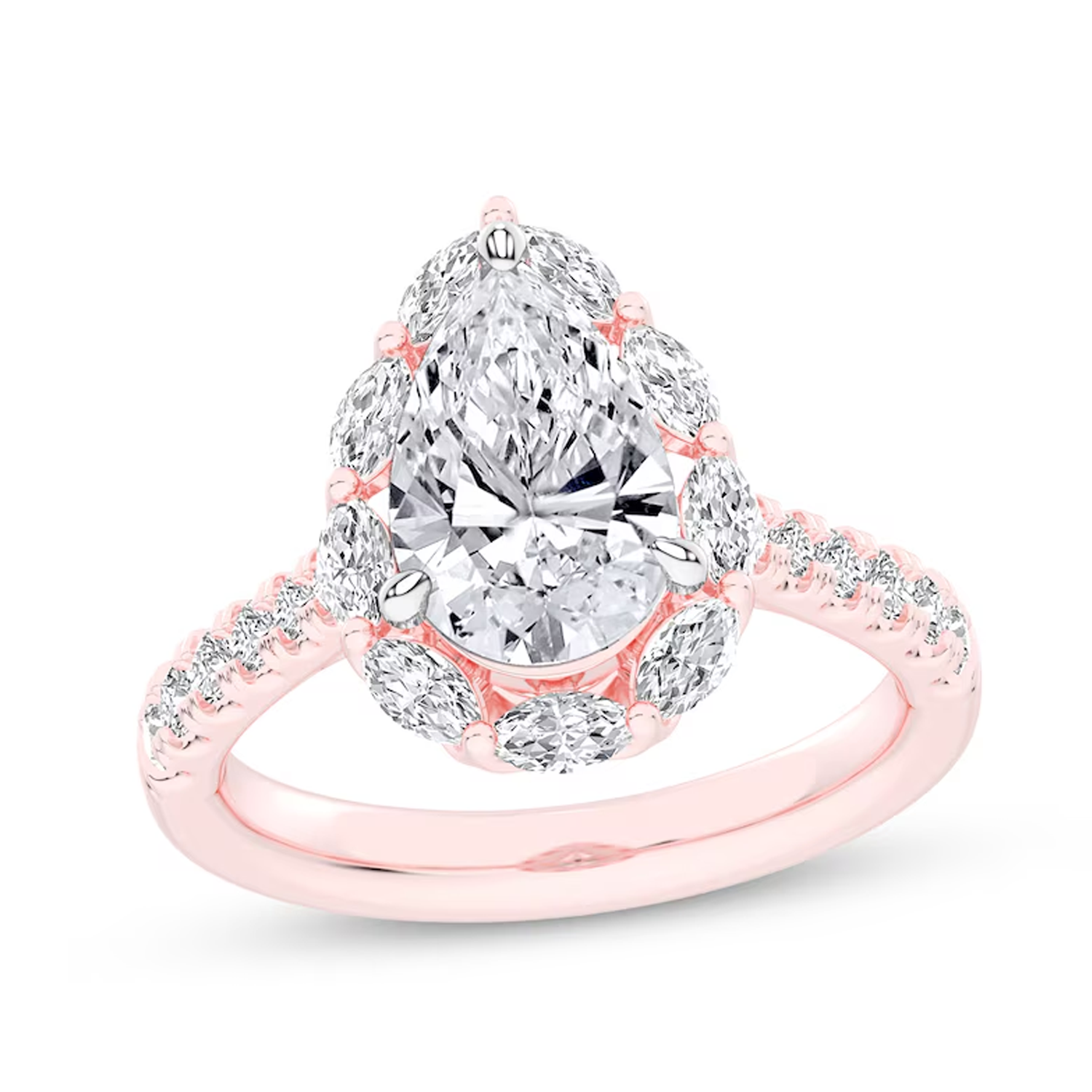 14K Rose Gold 1.25 to 3.75 CT.T.W. Pear Cut Lab Created Diamond Engagement Ring D-VVS1 Clarity 3EX IGI Certified