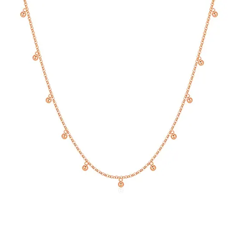 14K Rose Gold Bead Dangling Chain Necklace for Women