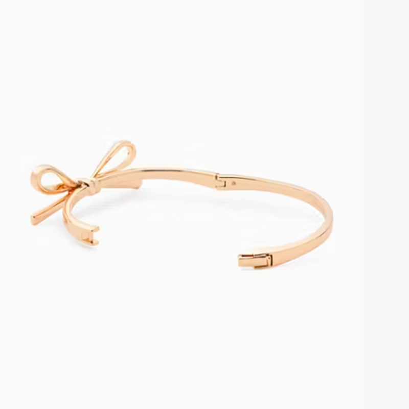 Sterling Silver with Rose Gold Plated Bow Pendant Bangle Bracelet