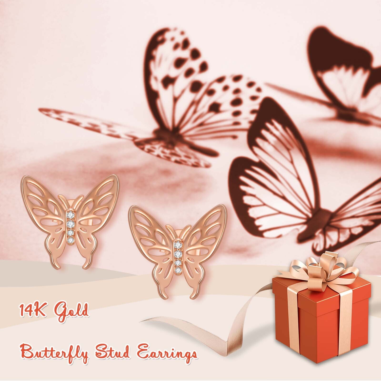14K Rose Gold Cubic Zirconia Butterfly Earrings