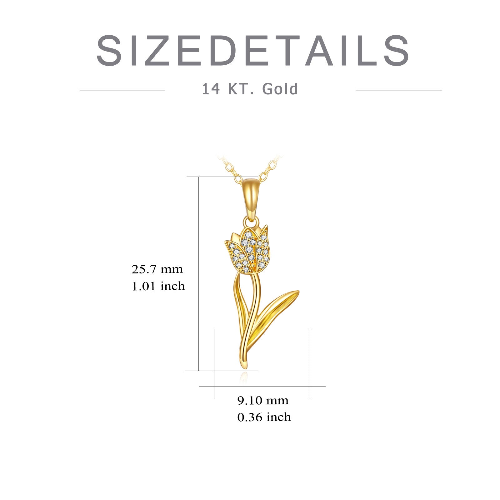 14K Gold Circular Shaped Cubic Zirconia Tulip Pendant Necklace
