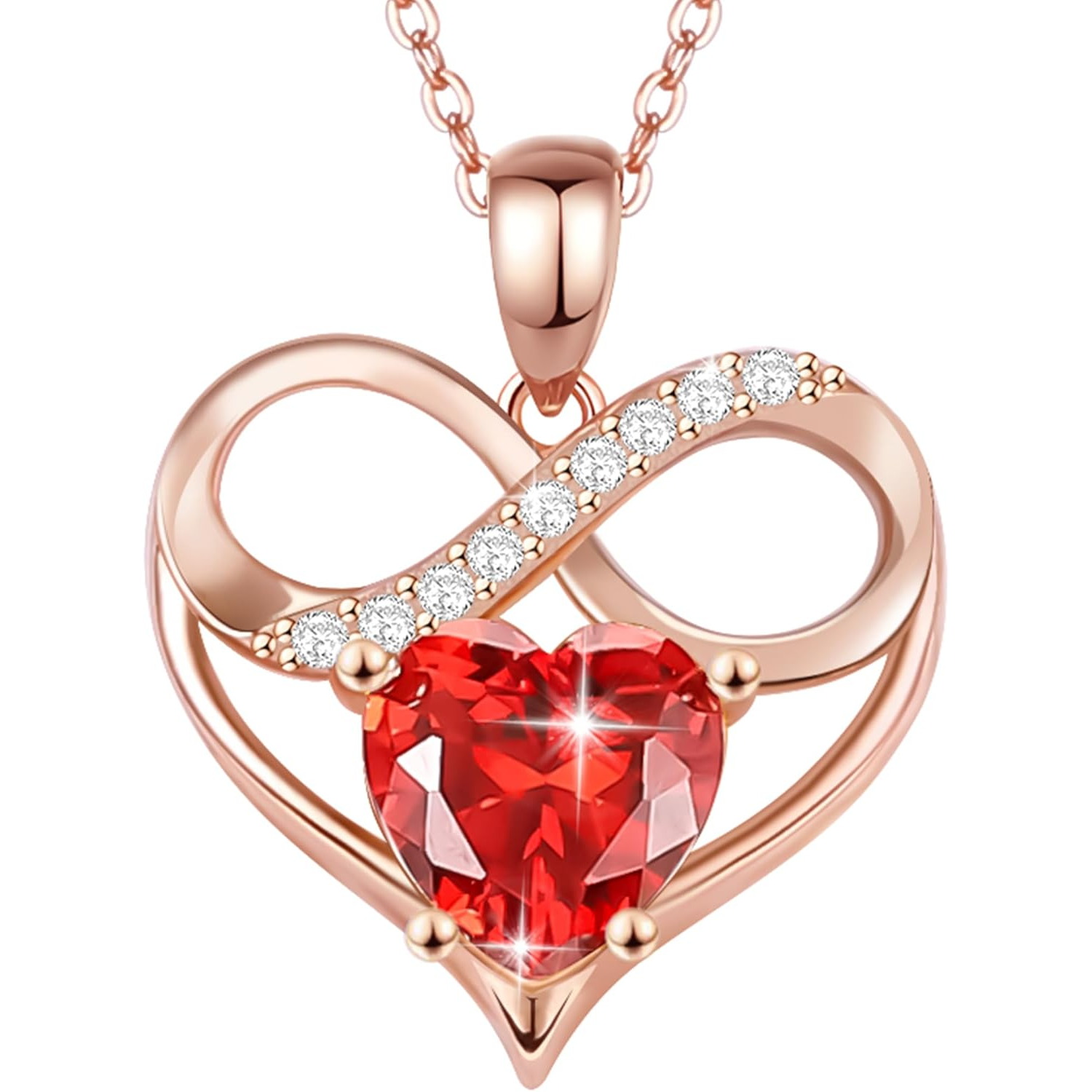 14K Rose Gold Personalized Birthstone Couple Grandmother Mother Sisters & Heart & Infinity Symbol Necklace