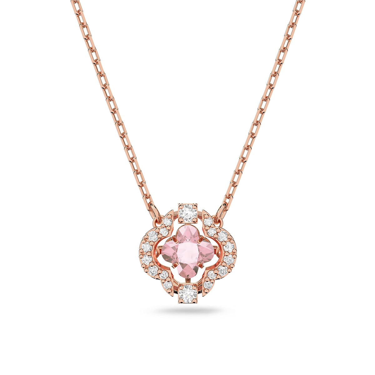 14K Rose Gold Crystal & Cubic Zirconia Four Leaf Clover Pendant Necklace