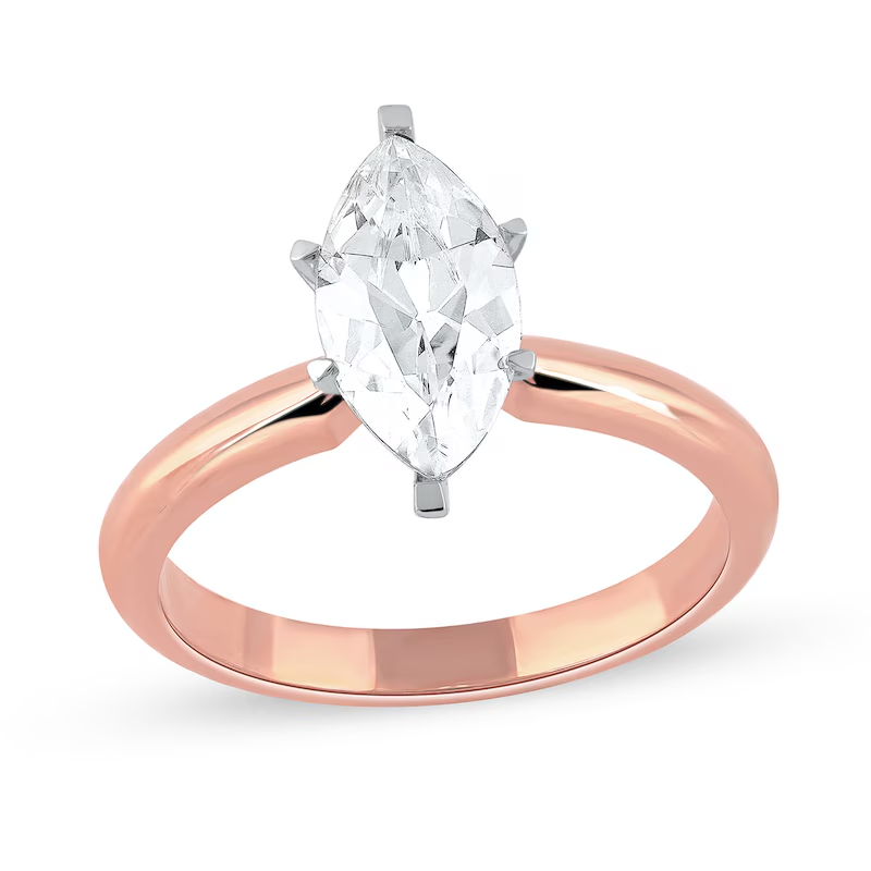 14K Rose Gold 0.5 to 3 CT Marquise Shaped Lab Created Diamond Engagement Ring D Color VVS1-VS1 Clarity 3EX IGI Certified