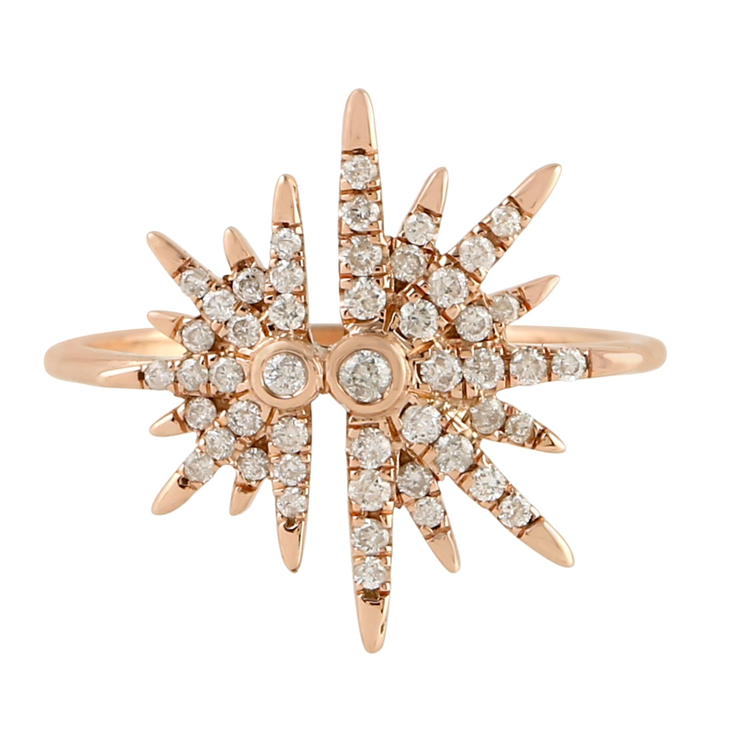 Twin Sunburst Diamond Statement Ring – 14K Rose Gold