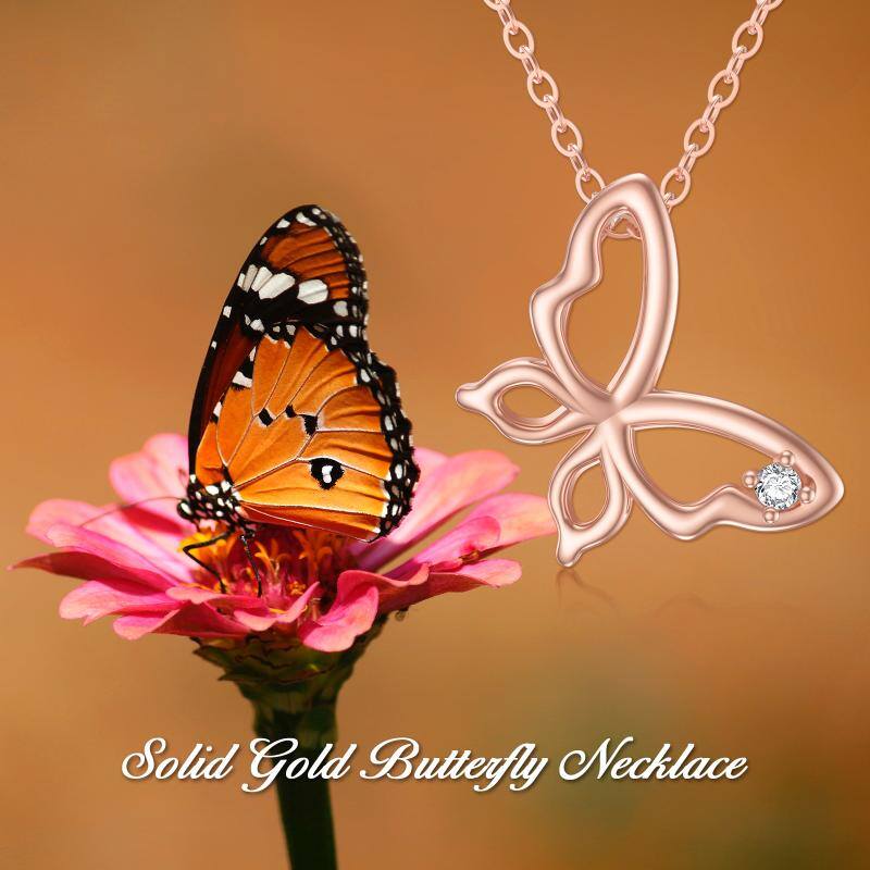 14K Rose Gold Moissanite Butterfly Pendant Necklace