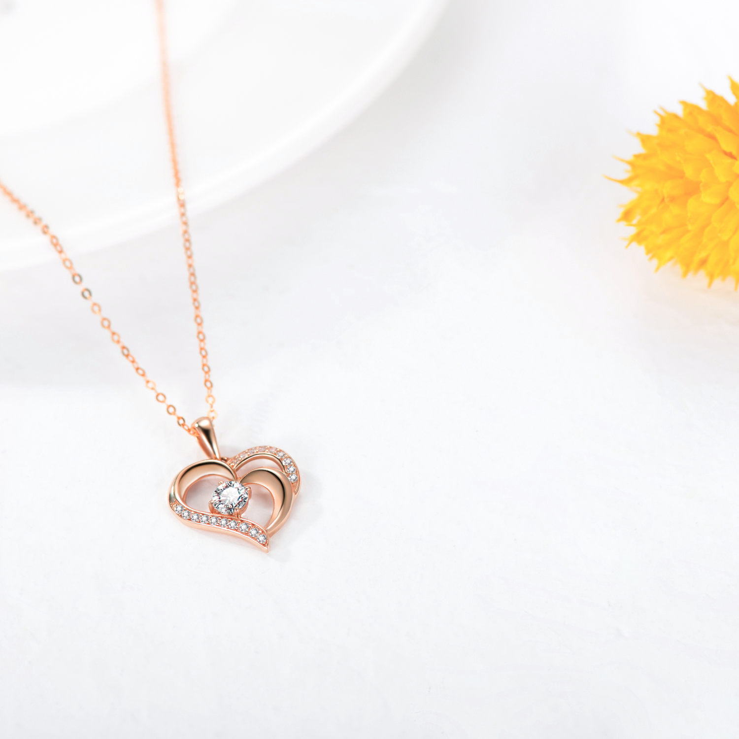 14K Rose Gold Moissanite Heart With Heart Pendant Necklace For Women