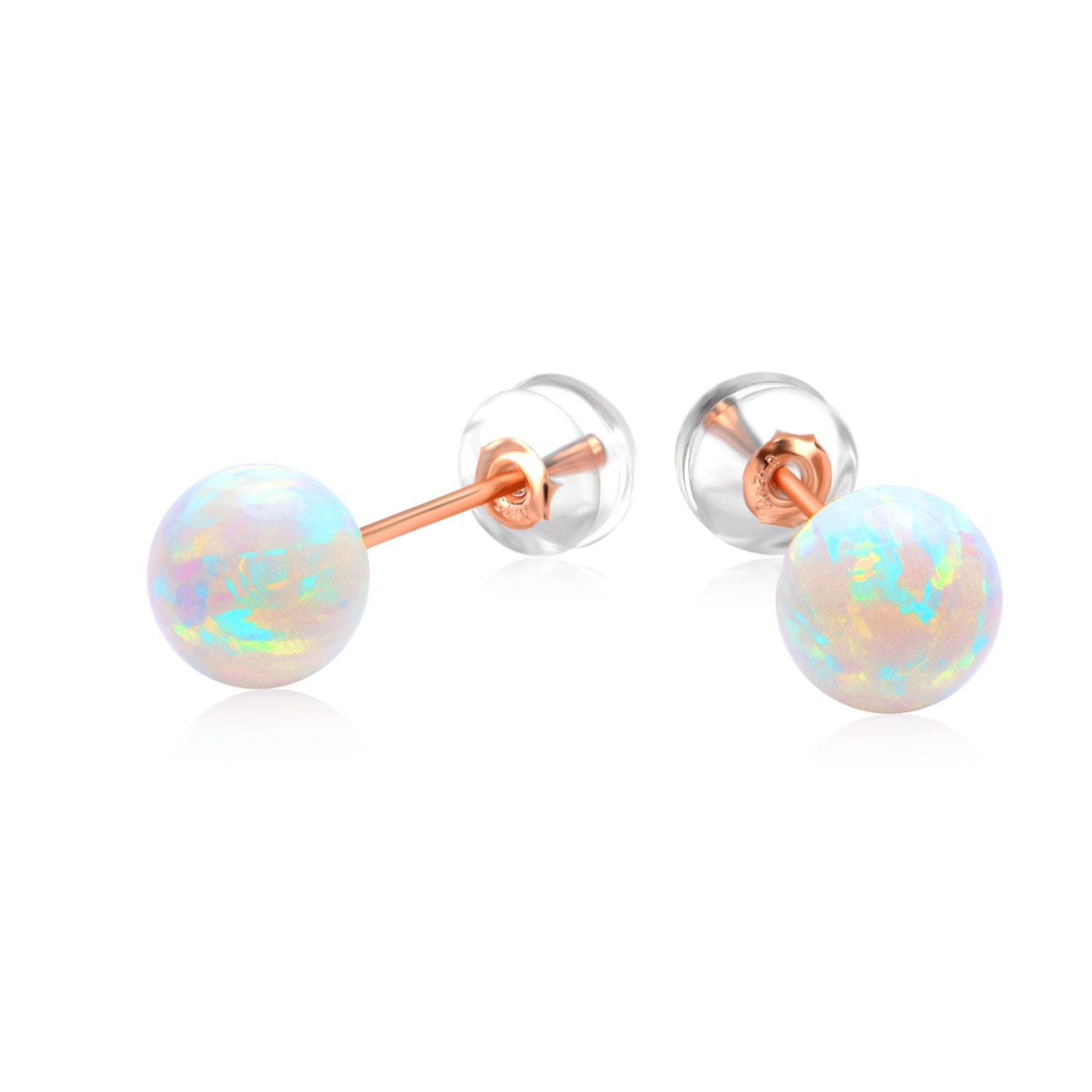 18K Rose Gold Opal Bead Stud Earrings