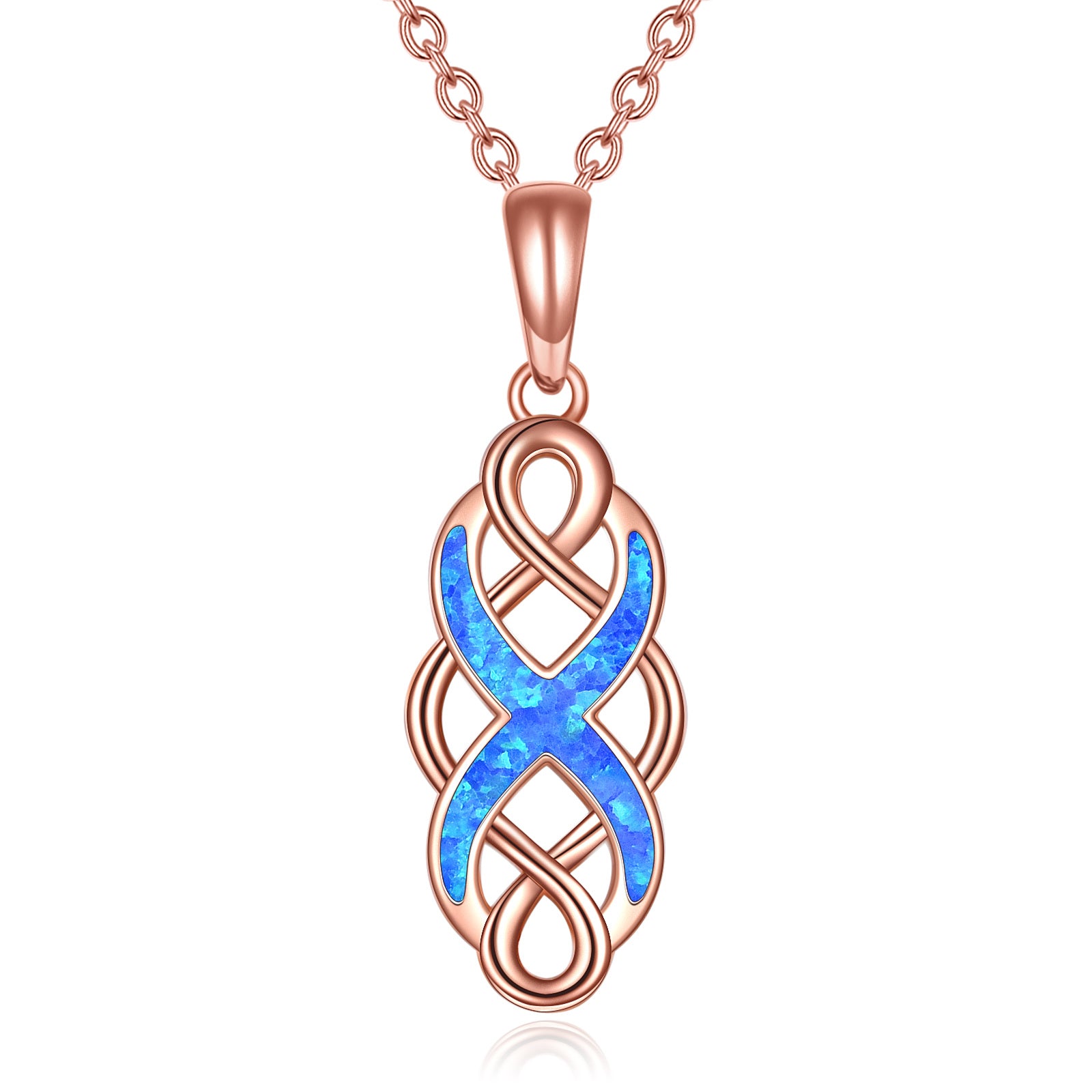 14K Rose Gold Opal Celtic Knot Pendant Necklace