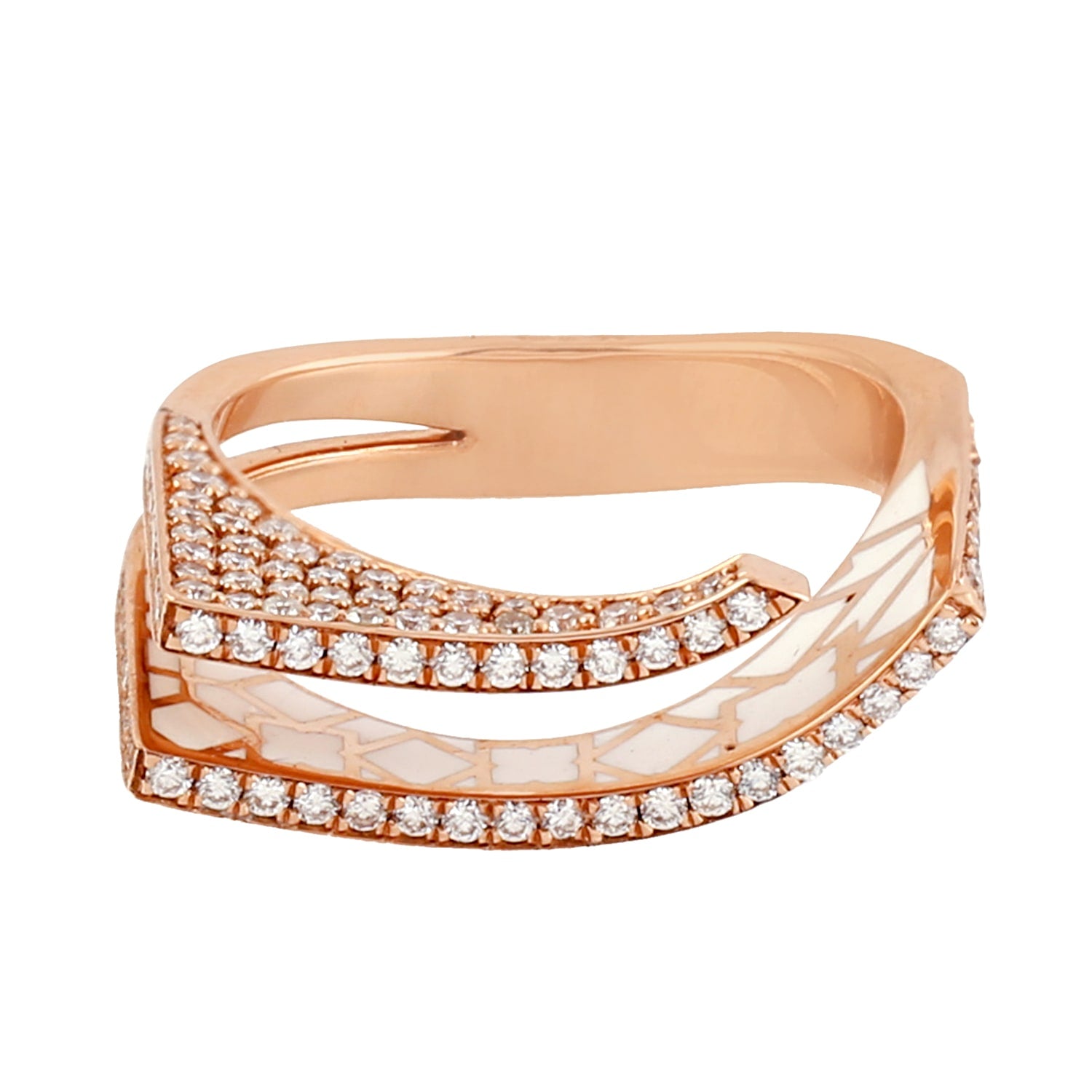 14K Rose Gold Open Bypass Diamond Enamel Band Ring'