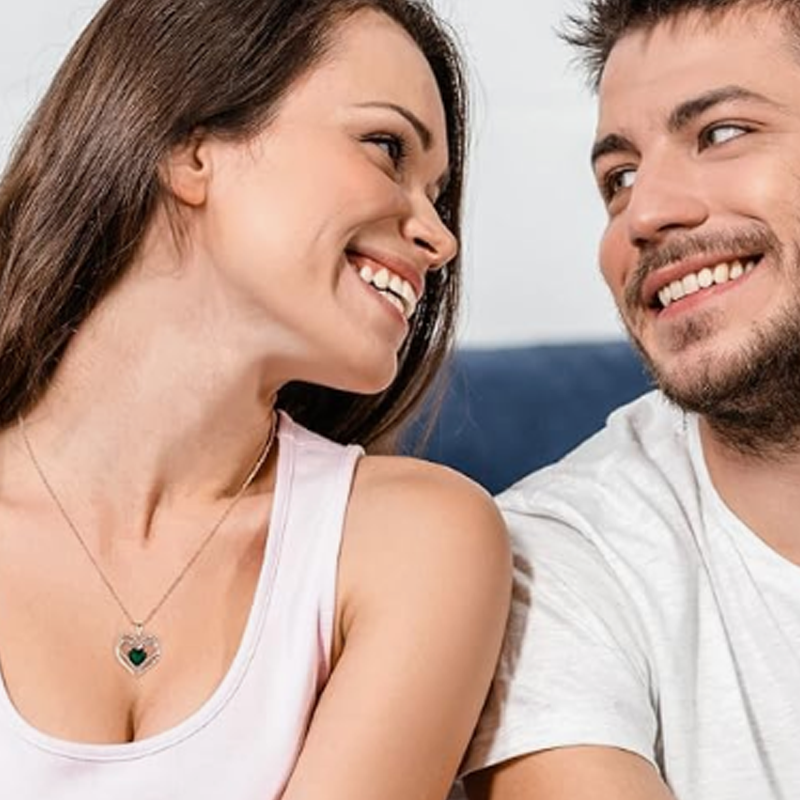 14K Rose Gold Personalized Birthstone Engraving Heart Necklace for Women