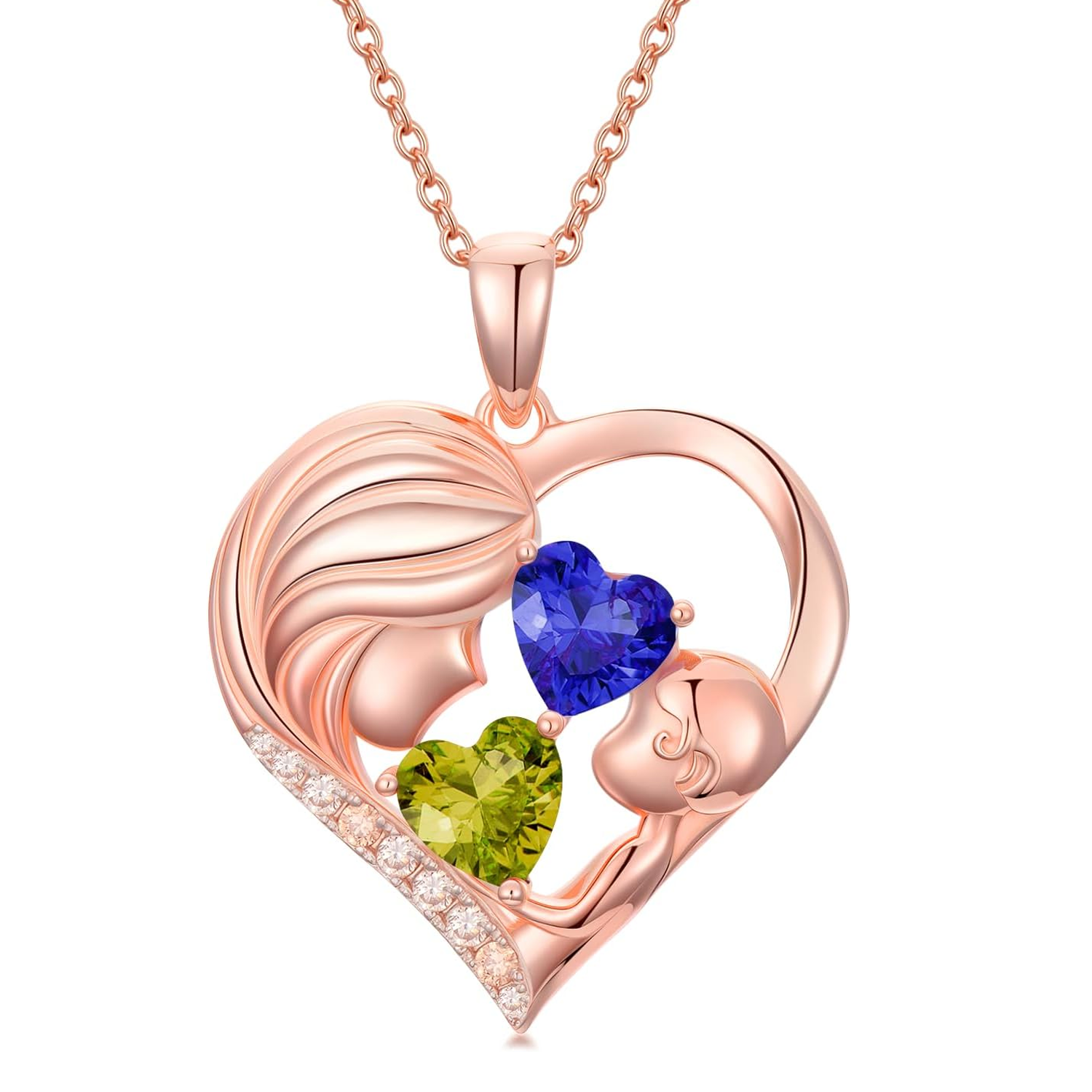 14K Rose Gold Personalized Birthstone Grandmother Mother & Heart Pendant Necklace