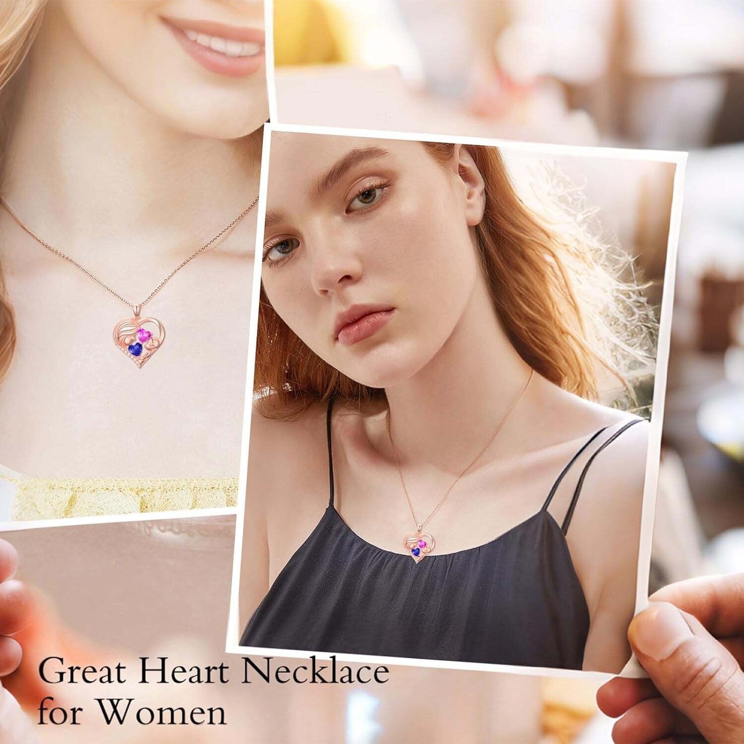 14K Rose Gold Personalized Birthstone Grandmother Mother & Heart Pendant Necklace