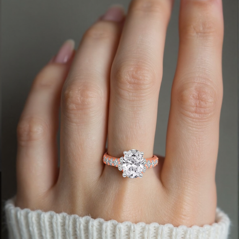 14K Rose Gold 1 to 3.5 CT.T.W. Oval Lab Created Diamond Engagement Ring D-VVS1 3EX IGI Certified