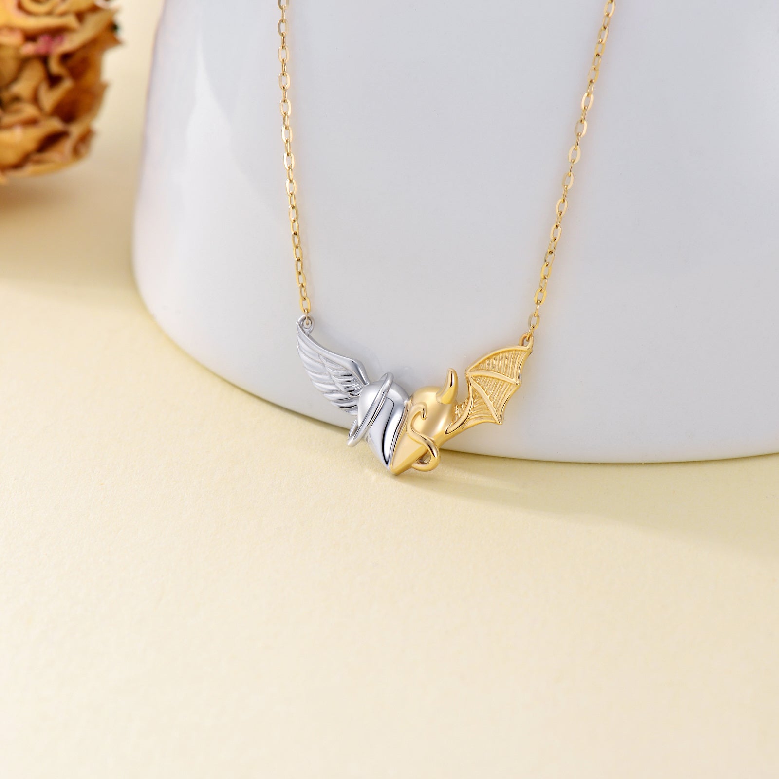 14K Silver & Gold Angel Wings Pendant Necklace