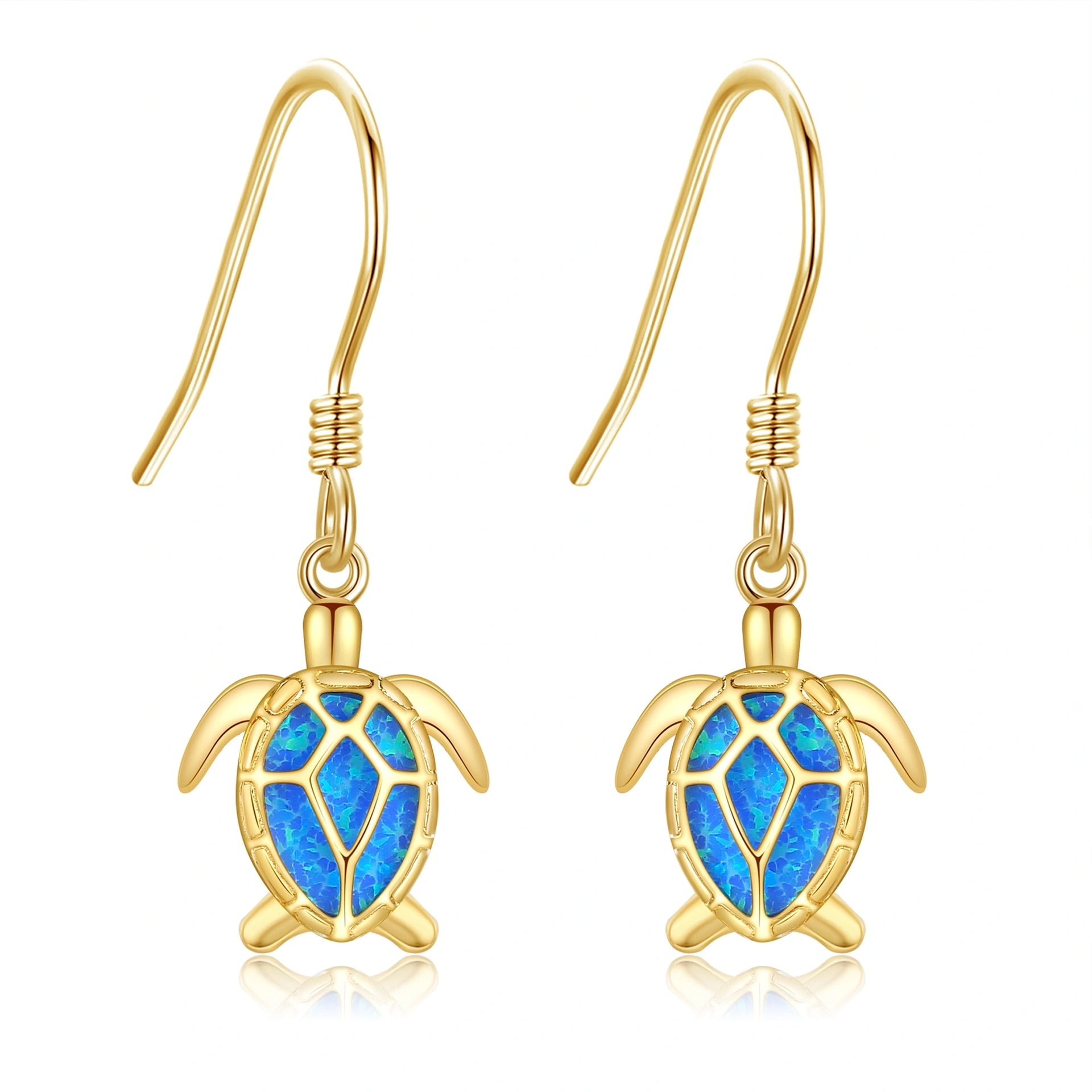 14K Gold Opal Turtle Drop Earrings