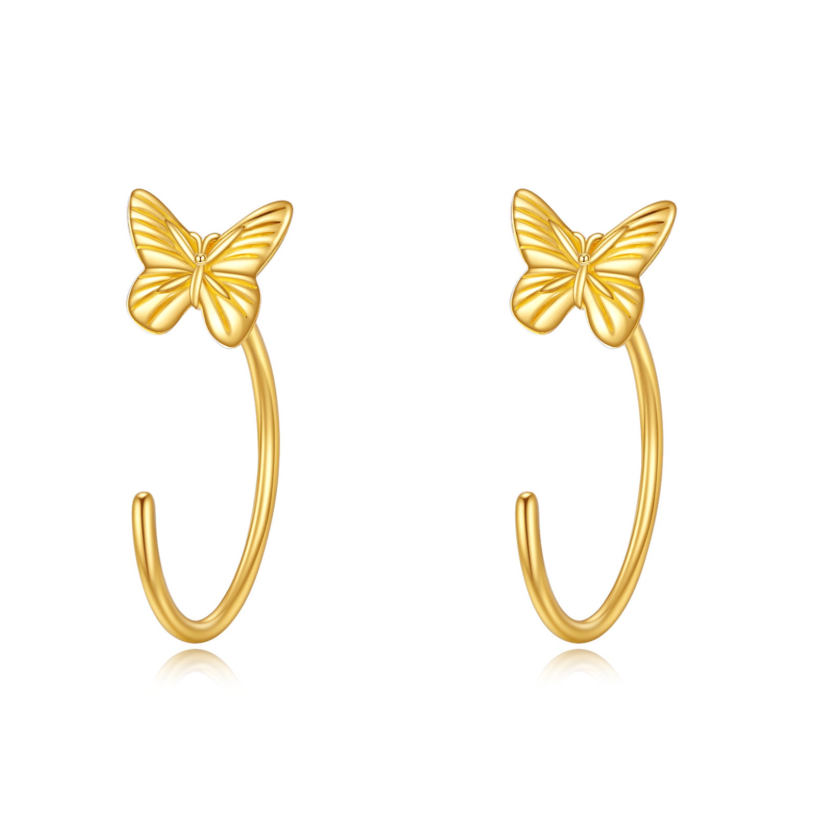 14K Solid Gold Butterlfy Half Huggie Hoop Earrings Jewelry Gifts