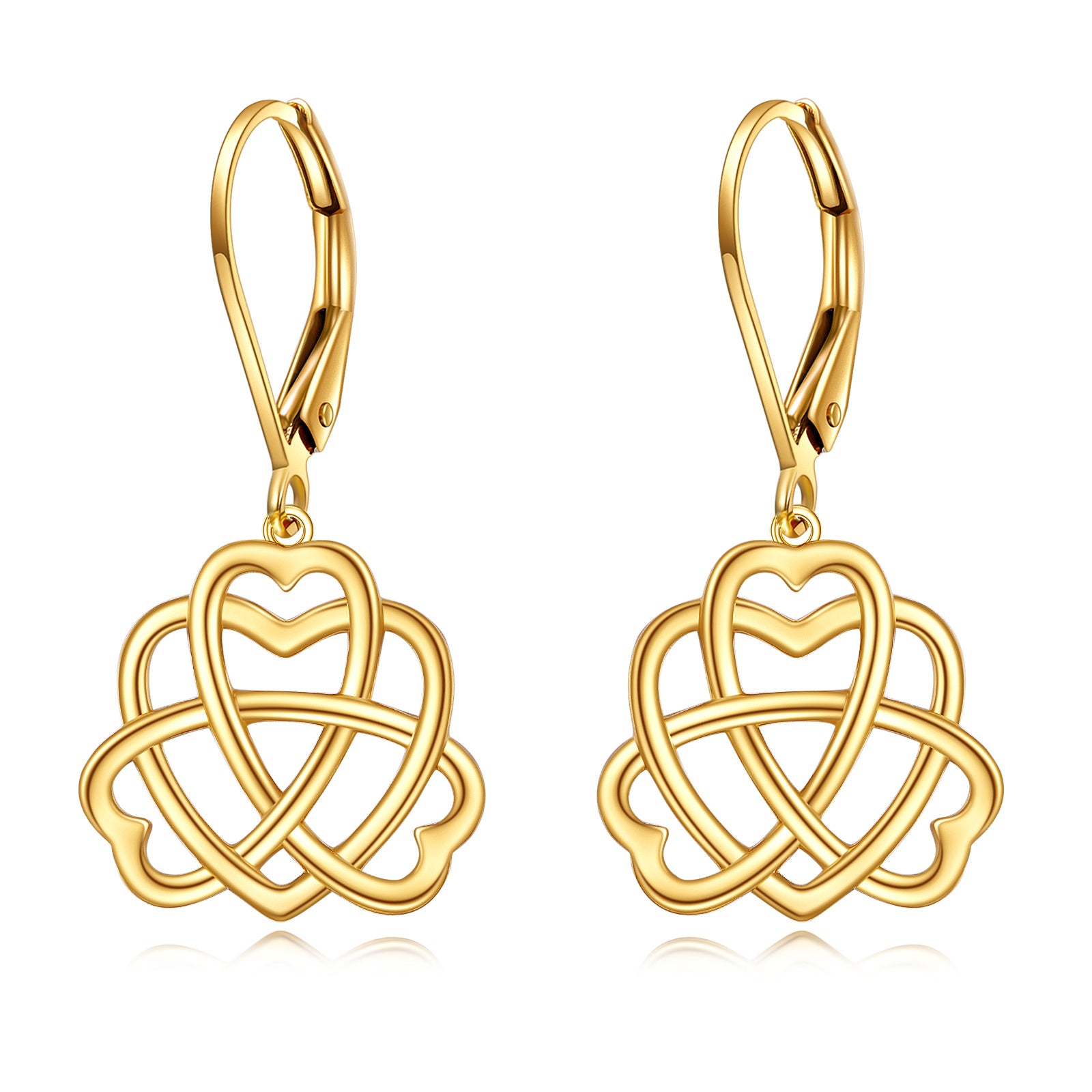 14k Solid Gold Celtic Heart Drop Leverback Earrings Jewelry Gifts