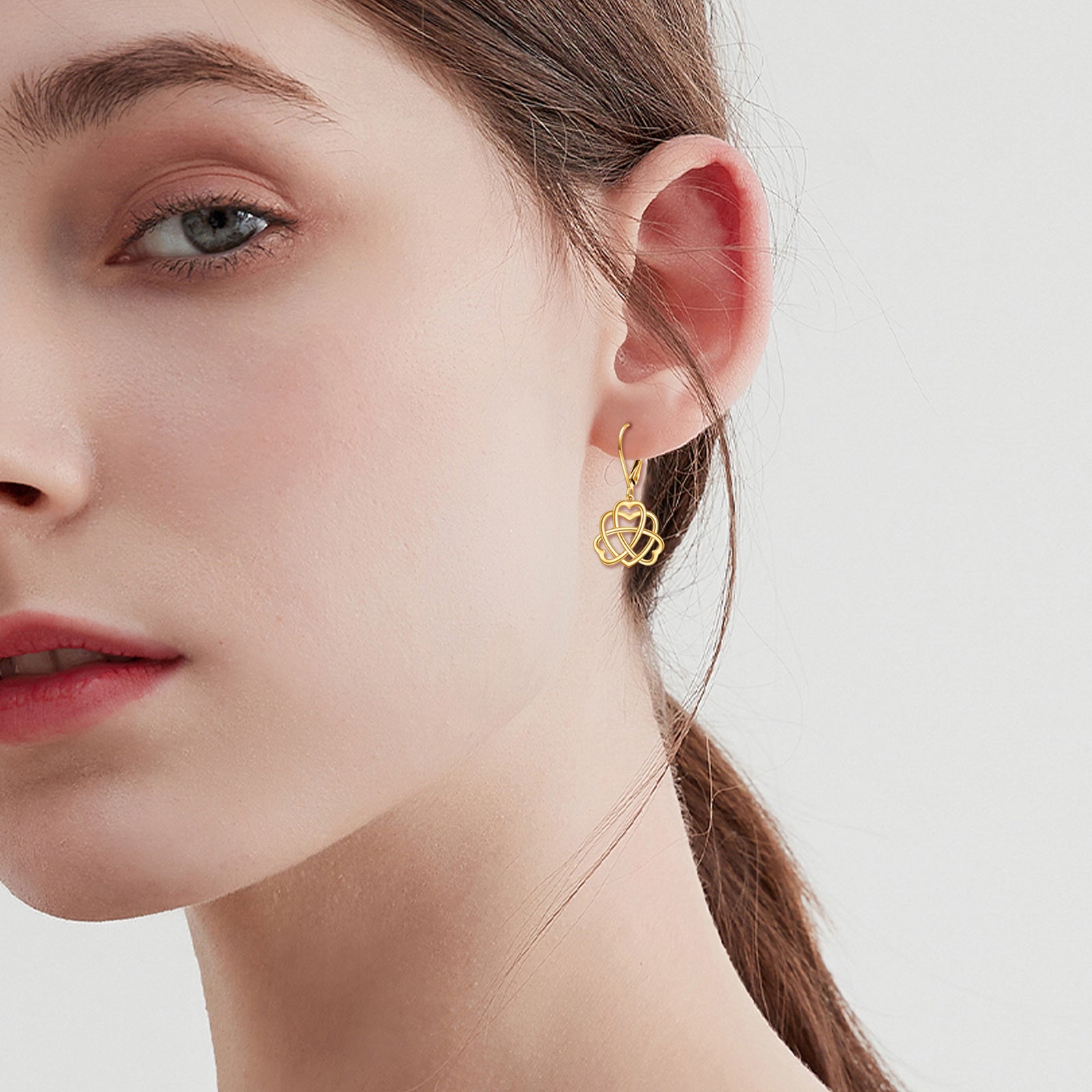 14k Solid Gold Celtic Heart Drop Leverback Earrings Jewelry Gifts